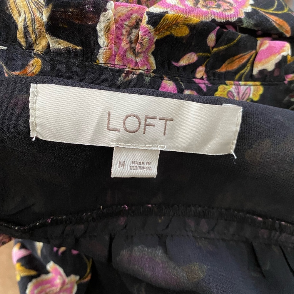LOFT Pink Floral Ruffle Feminine Botanical Style Long-sleeve Blouse Medium - Picture 5 of 6